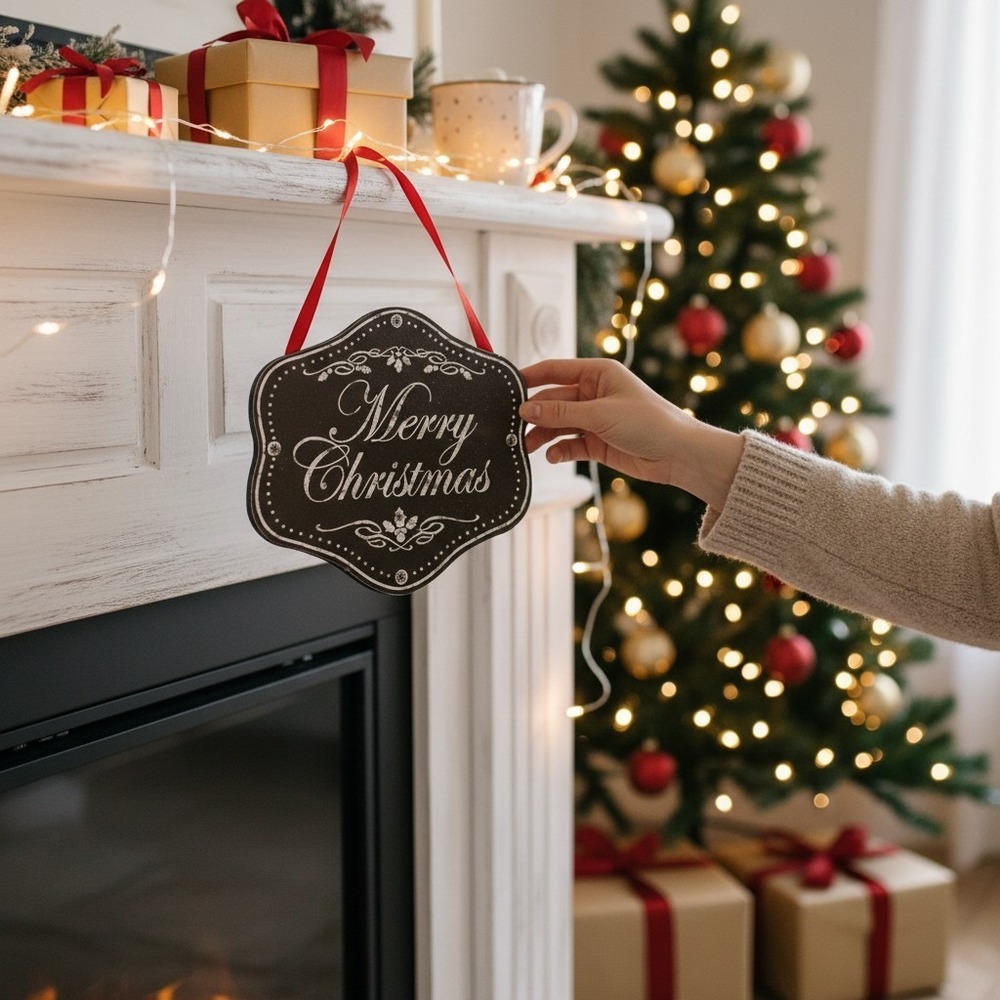 Kurt S. Adler Merry Christmas Sign Black NWT Rustic Chalkboard